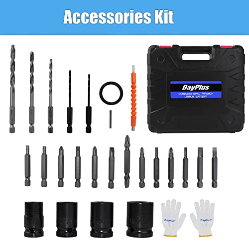 Akku-Schlagschrauber Akkuschrauber bürstenlosem Motor, 2x 6.0Ah Akkus, 4 Stück Steckschlüssel, 12 Bohrer, 420N.m… – Bild 8