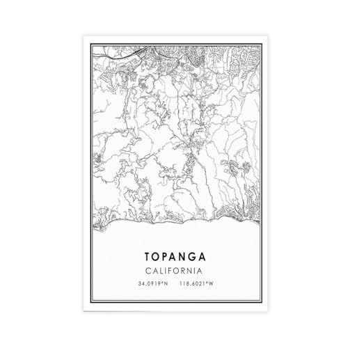 AMLTJ Topanga California Map Black And White Lines Minimalist City Topography Wall Decoration Poster...