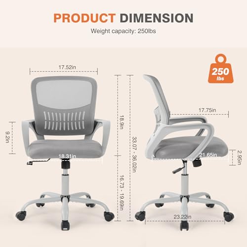 Image of Sweetcrispy Home Office Managerial Executive Chair, Ergonomic Mesh Adjustable Swivel Mid-Back Computer Desk Chair with Comfortable Lumbar Support, Comfy Arms for Bedroom,Study