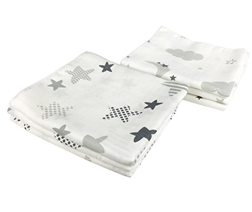 6x Spucktücher Mullwindeln Baby Baumwolle 80x70 cm | ÖKO-TEX (Wolken & Sterne)