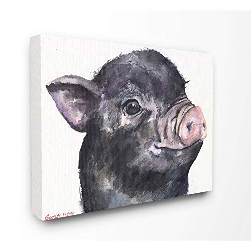 Stupell Industries Cute Pig Baby Animal Watercolor Painting Canvas Wall Art, 16 x 20, Multi-Color