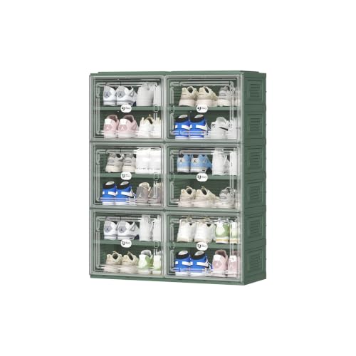 Image of Foldable Shoe Storage Cabinet for 24 Pairs with Magnetic Clear Doors, Portable Enclosed Shoe Organizer, 3-Step Quick Assembly for Entryway, Closet, Garage (2Row 6Tier)