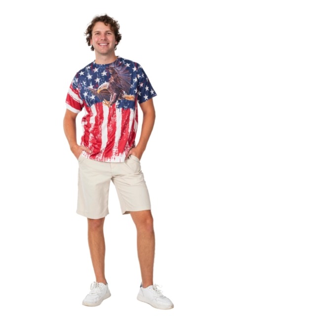 Polo de Rendimiento para Hombre con Bandera Americana | Camisa Polo de Golf con Cierre Pull-On y Diseño de la Bandera de EE. UU. para el 4 de Julio miniatura 7