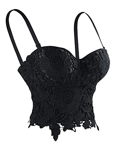 KUOSE Damen Punk Blumenspitze Bustier Korsett Party Bralet Crop Top Schwarz – Bild 3