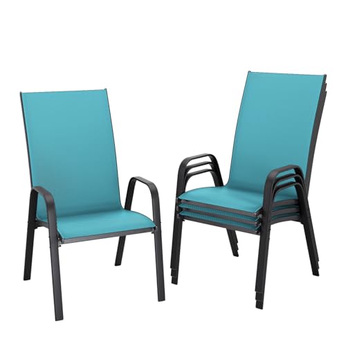 Image of JEAREY Patio Dining Chairs Set of 4, Stackable Outdoor Chairs, Peacock Blue