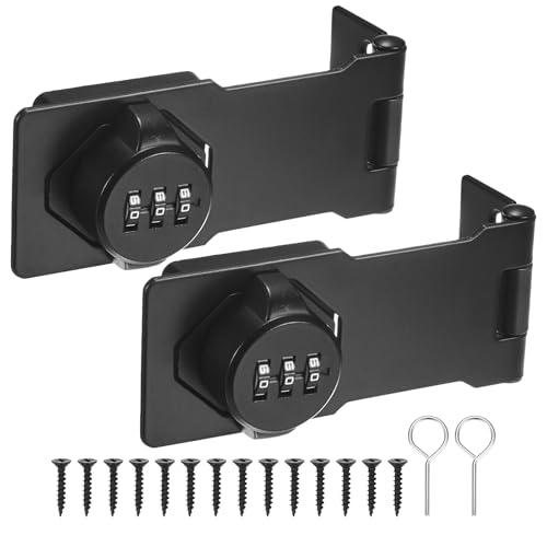 Image of M METERXITY 2-Pack Keyless Combination Lock, 4.3 inch Zinc Alloy Mechanical Password Twist Knob Hasp Locks Latch, 90 /180 Degree Barn Door Lock for Cabinet /Closet /Garage /Drawers /Garden [Black]