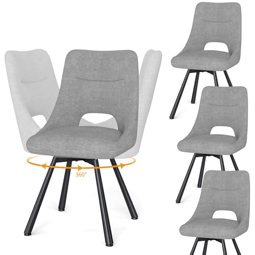 WAFTING Set di 4 Sedie Sala da Pranzo Girevoli, Rotazione 360°, Sedie da Cucina Imbottite con Schienale Traforato e Piedini Regolabili, Grigio Chiaro