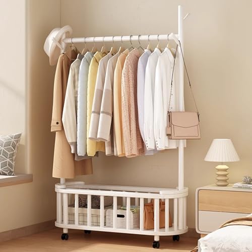 Perchero independiente 3 en 1 con 4 ganchos y cesta de almacenamiento, elegante nizer blanco para pasillo, dormitorio, sala de estar y entrada (80 cm)