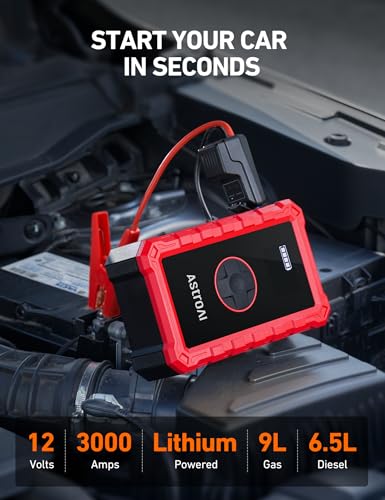 Image of AstroAI S8 Air Jump Starter with Air Compressor,3000A Peak Car Battery Jump Starter Portable (9.0 Gas /6.5L Diesel) with 150PSI Cordless Auto-Shutoff Tire Inflator, 12V Battery Charger Booster(Red)