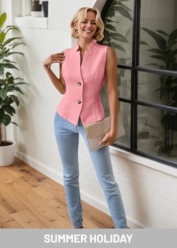 Image of Mina Self Women's 2026 Summer Lightweight Knit Vest Top - Breathable Stretchy Floral Trendy Casual Work Office Slim Waistcoat