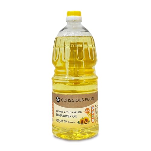 Image of Conscious Food Cold Pressed Sunflower Oil | 2 litre | Certified Organic | PET Bottle | Cooking Oil | High in Antioxidants, Delicious & Healthy