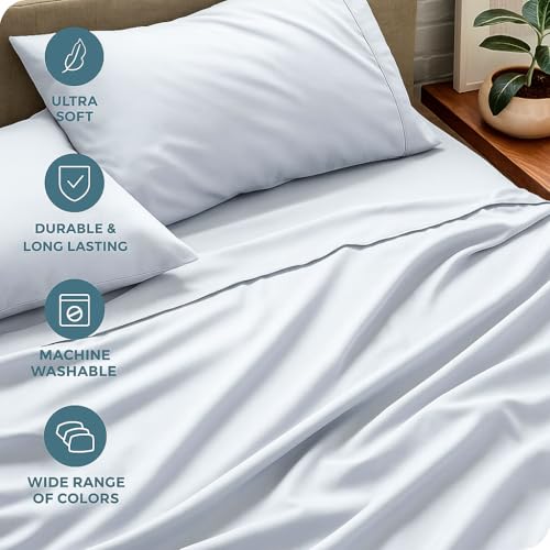 Image of Cotton Bedsheet - White King Size 102 x 108 Inches | Lightweight, Super Soft & Wrinkle-Free Cotton Flat Sheet with 2 Pillow Covers