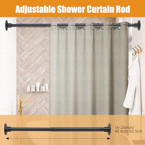Image of Closet Rods for Hanging Clothes 16-25 Inch Expandable Closet Rods, 1 Inch Diameter Adjustable Heavy Duty Closet Rod Wall-Mounted Fixed Shower Curtain Rod for Wardrobes Closet Laundry, Matte Black