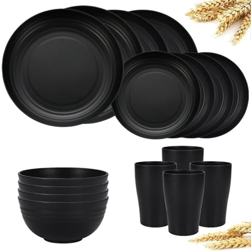 FENGZIZH Juego de vajilla de plástico de 16 piezas, juego de platos y cuencos irrompibles, apto para microondas y lavavajillas, vajilla reutilizable para camping, picnics y uso diario (negro) FENGZIZH Juego de vajilla de plástico de 16 piezas, juego de platos y cuencos irrompibles, apto para microondas y lavavajillas, vajilla reutilizable para camping, picnics y uso diario (negro)