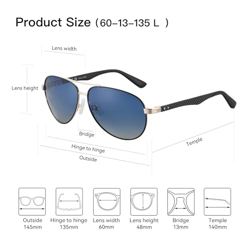 Image of ZENOTTIC Polarized Aviator Sunglasses for Men Carbon Fiber Temple Pilot Sun Glasses with Mirrored Lens UV Protection