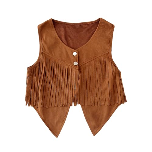 Girls Cute Hippie Western Tassel Vest Waistcoat Jacket+faux Suede Fringe Shorts 2 Piece Set Vintage Casual Cowgirl Outfits3