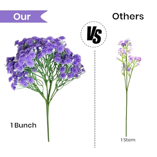 Image of Art Street Babys Breath Purple Flowers Artificial Gypsophila Bouquets Flowers | New Year Mothers Day Gifting, Faux Flowers for Vases | Decoration Items for Living Room| Set of 2 (Size: 14 Inch)
