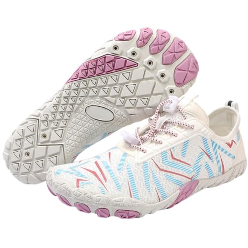 Treer Zapatos de Agua, Zapatos Deportes Acuáticos Antideslizante Barefoot Shoes Zapatillas de Minimalistas Secado Rápido Zapatillas para Exterior Interior (T85 Blanco-Rosa,36)