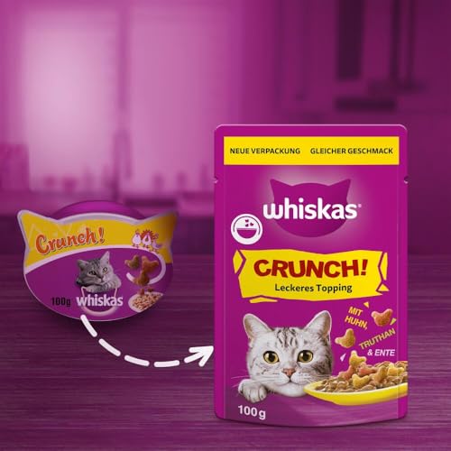 WHISKAS Crunch Katzensnacks Huhn, Pute & Ente 6 x 100g – Leckere Snacks mit Huhn, Pute und Ente