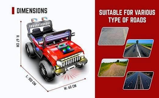 Image of Kawaii Kids Battery Operated Electric Car for Kids Rideon Jeep with Remote Control, USB, Bluetooth and Windshield Lighting, for Kids 1 to 5 Years (Thar, Red)