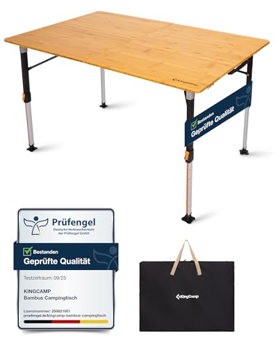 KingCamp Campingtisch Bambus 120X80cm Klapptisch höhenverstellbar 42~70cm...