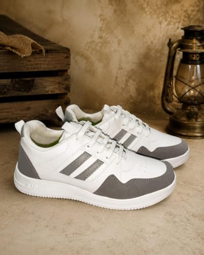 Generic Men's Casual Lace-Up Sneakers, White and Green Striped, - Image 5
