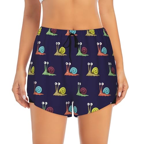 Running Shorts for Women - Funny Snail Prints Athletic Workout Gym Yoga Shorts with Liner Pockets Black