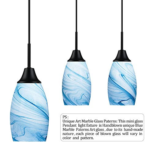 Viinew 12AAPD-BMBL-3P Mini Glass Pendant Light 3-Pack 4.72 Inch With Handblown Blue Marble Art Oval Glass Lamp Ceiling Hanginglight,For Dining Room,Kitchen,Foyer,Hallway thumb #2