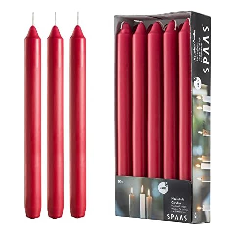 Red Taper Candles for Christmas - Set of 10 Red Candlesticks - Dripless Red Candle Sticks for Dinner Table, Home Decoration, Holidays - 8 Hour Burn Time - 9.5" Christmas Taper Candles Cover