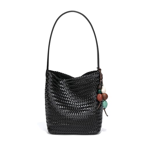 Image of Woven Leather Tote Bag For Women Crossbody Shoulder Bag Large Hobo Handbags Vegan Female Bag Vegetable Basket