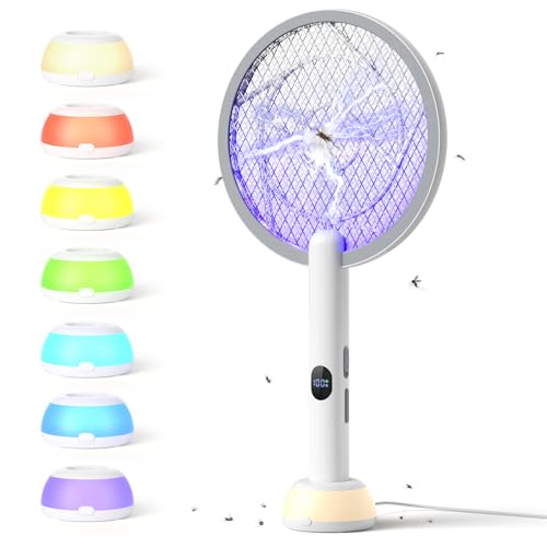 Image of YISSVIC Electric Fly Swatter Bug Zapper Racket 4000V LED Screen Dual Modes Fly Zapper Rechargeable for Indoor Home Office Backyard Patio Camping