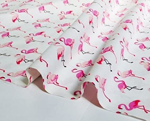 LushFabric Pink Flamingo 100% Cotton Poplin Fabric Bird Print Material Home Decor - 150cm Wide - White (1 Metre) - Image 2
