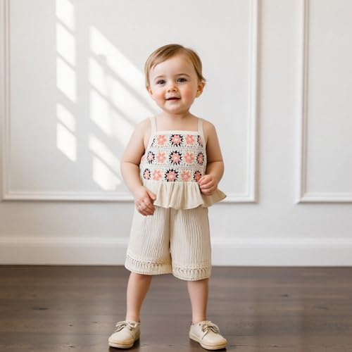 Toddler Girl Summer Clothes Baby Girl Floral Sleeveless Shirt Tank Tops Shorts Set Linen Cute Beach Boho Outfits4