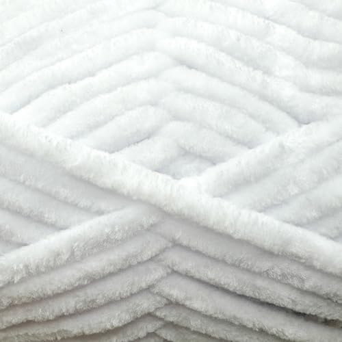 Image of Cuddly Velvet Chenille Yarn, Super Soft Fluffy Bulky for Knitting Crocheting Crafting Blanket Amigurumi, Durable for Shedding, 100 Gram (3.53 Ounces) 109 Yards (100 Meters) (White)