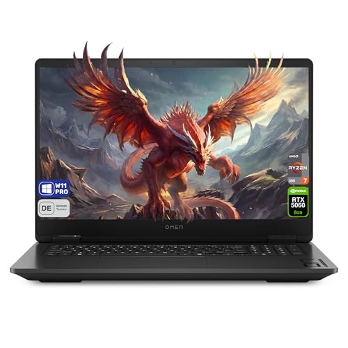 HP Omen 17 Gaming Laptop, AMD Ryzen AI 7 350, 17,3' FHD IPS 144Hz, 32 GB DDR5 RAM, 2 TB SSD, GeForce RTX 5060 8GB, Deutsches Tastatur-Layout, Wi-Fi 6, RGB Tastatur, Windows 11 Pro, Schwarz