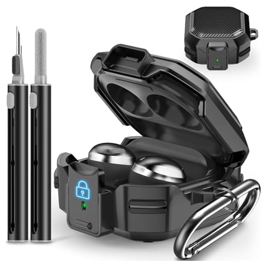 【Com bloqueio antiqueda】 Capa militar de fibra de carbono para Samsung Galaxy Buds 2 Pro capa 2022/ Buds Pro Capa/Buds 2 Case/Buds Live Case/Galaxy Buds FE Case 2023 com chaveiro/kit de limpeza - Preto