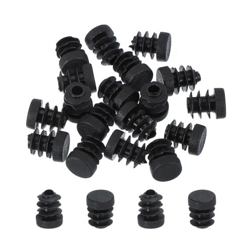 Image of PATIKIL 1 /2 Inch Plastic Tubing End Caps, 20 Pcs Round Hole Plug Insert for Round Iron Pipe Chair Leg Table Bookshelves Patio Furniture, Black