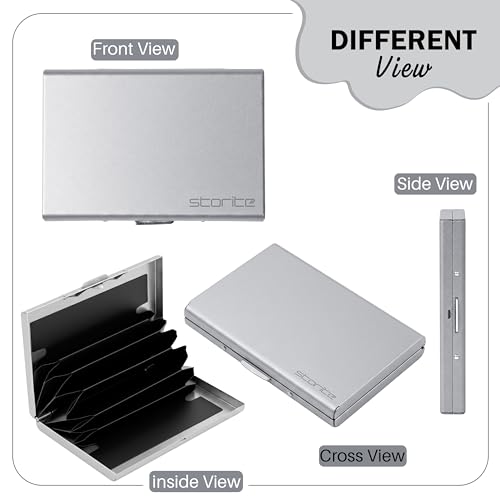 Image of Storite 6 Slots RFID Protected Metal Credit Card Holder Wallet for Men & Women - Matt Grey, 9.6 x 6.6 x 1.3 cm