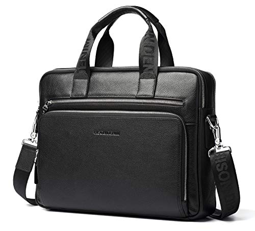 BISON DENIM Mens Briefcase Leather Business Work Bag 14 Inch Laptop Messenger Bag Iaptop Briefcase Handbag for Menâ€¦
