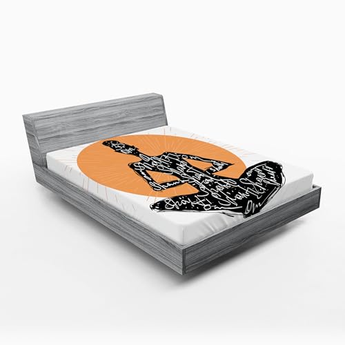 Ambesonne Yoga 2 Pack Fitted Sheet, Meditating Lady Lotus, Bed Cover All-Round Elastic Deep Pockets 2 Pieces, Package Contains 2 Queen Size Fitted Sheets, Pale Orange Black
