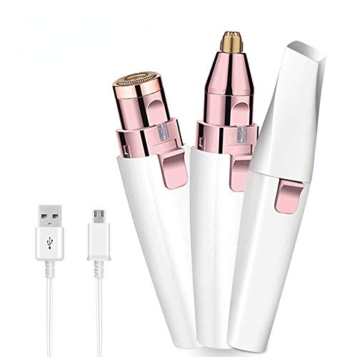 Herefind Women's Painless Hair Remover, Rechargeable Eyebrow Trimmer?2 in 1 Eyebrow Razor and Hair Remover, Eyebrow Lips Nose Body Facial Hair Removal for Women