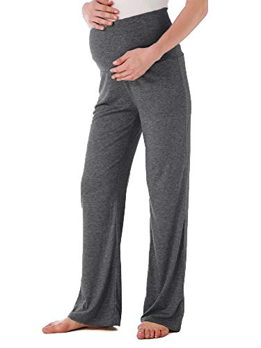Ecavus Women's Maternity Wide/Straight Versatile Comfy Palazzo Lounge Pants Stretch Pregnancy Trousers
