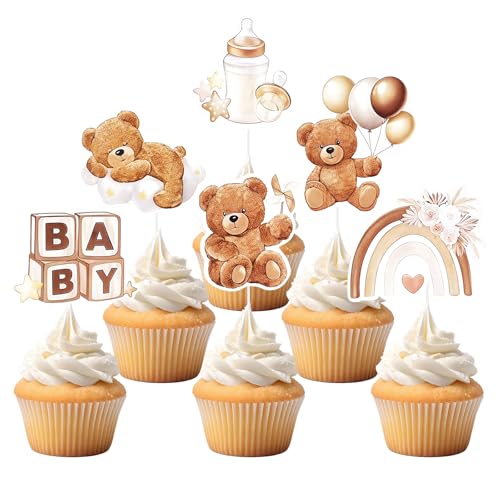 36 Pièces Décorations pour Cupcakes, Décoration de Gâteau avec Oursons pour Baby Shower, Gender...