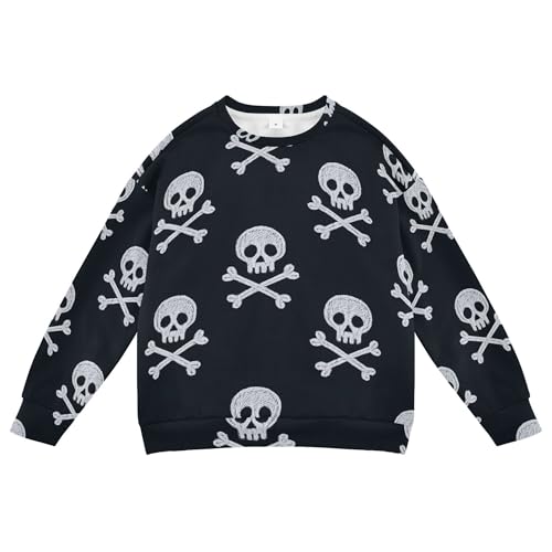 JUNZAN White Skull and Crossbones Crayon Kids Boys Sweatshirt Hoodie Crewneck Sweatshirt With Hoodie Athletic 4T