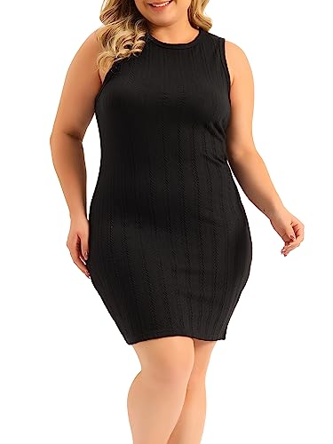 Image of Agnes Orinda Plus Size Sweater Dresses for Women Sleeveless Ribbed Knit Casual Bodycon Pencil Mini Tank Dress