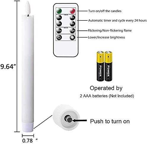 Image of GenSwin Taper Flameless Candles Flickering with 10-Key Remote, Battery Operated Led Warm 3D Wick Light Window Candles Real Wax Pack of 6, Christmas Home Wedding Decor(White, 0.78 X 9.64 Inch)