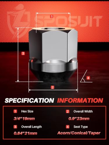 Image of Sposuit 20 Pcs M12x1.5 Open End Lug Nuts - Replacement for Chevrolet | Compatible with 2010-2019 Chevrolet Cruze, 2005-2009 /2018-2024 Equinox, 1997-2012 /2016-2024 Malibu, 2013-2024 Trax