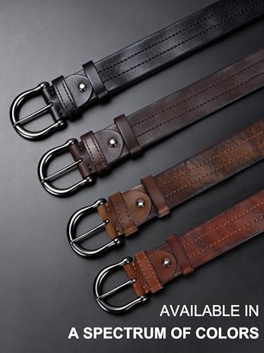 Image of Mens Belts Full Grain Leather Real Italian Material Western Cowboy Belt 1.5 Wide Casual Jean Belt Gift Box Packaging