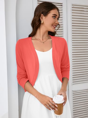 Image of Heymoments Women's Long Sleeve Thin Kintted Shrugs Sweaters Lightweight Cropped Tops Open Front Cardigan for Dress