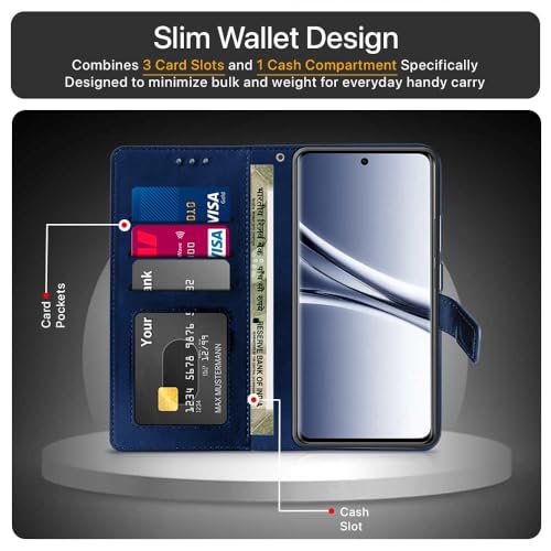 Image of WOW IMAGINE Shock Proof Flip Cover Back Case Cover for Mi Redmi Note 15 5G 2025 | Poco M8 5G (Flexible | Leather Finish | Card Pockets Wallet & Stand | Blue)